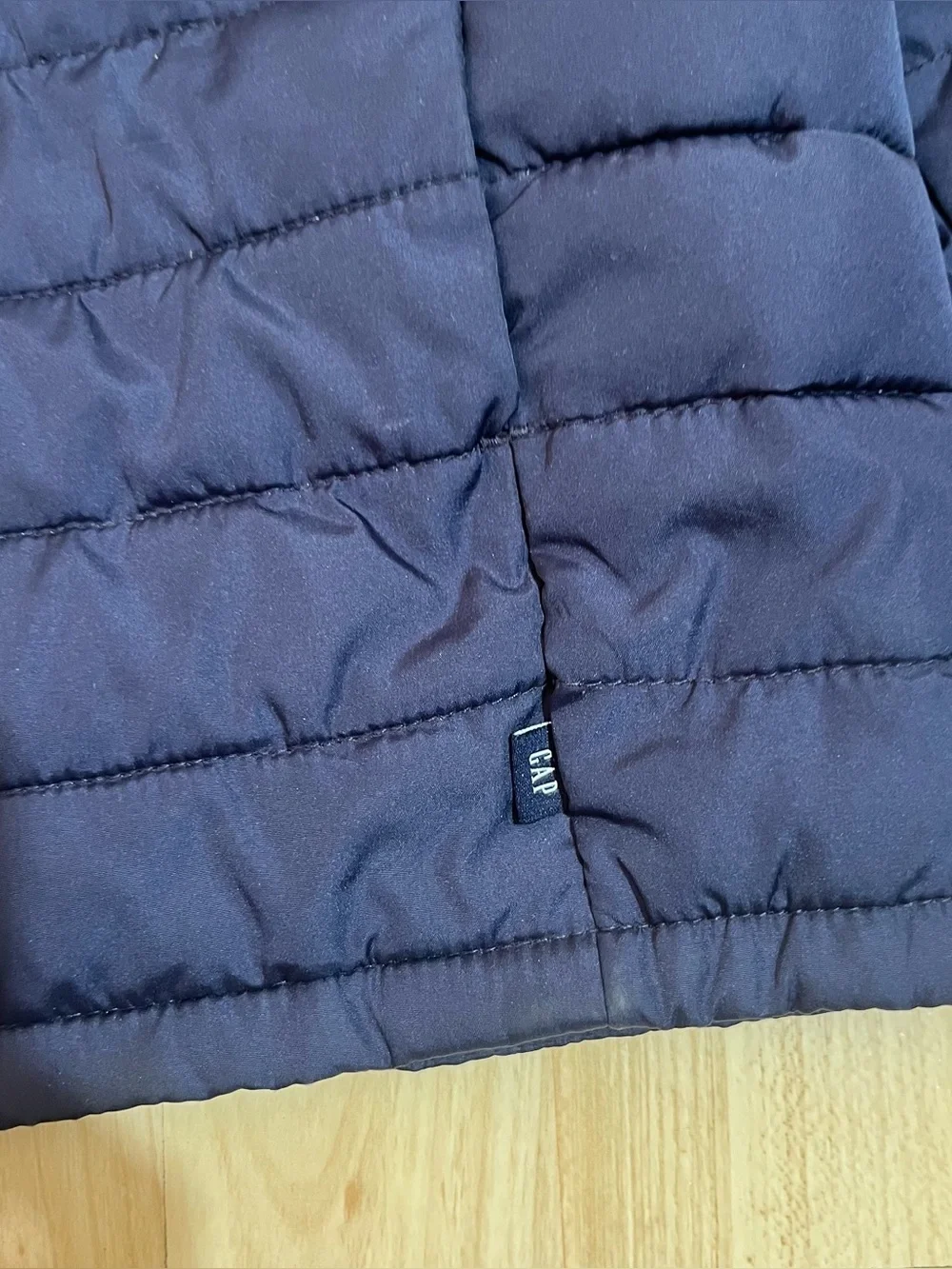 Gap Kids girls navy blue hooded quilted puffer jacket a bright pink zipper large